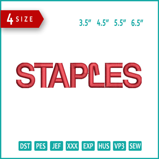Staples Logo Embroidery Design Files - 4 Size's