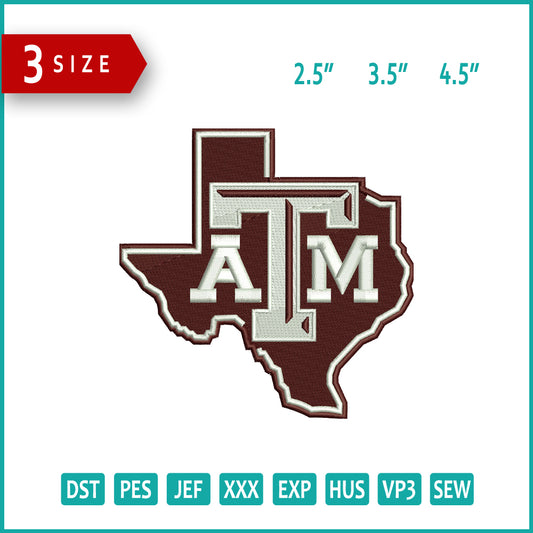 Texas AM Aggies Logo Embroidery Design Files - 3 Size's