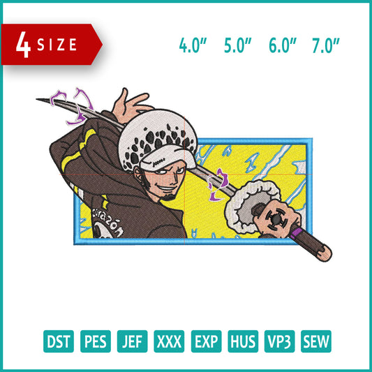 Trafalgar D Water Law v2 Embroidery Design Files - 4 Size's