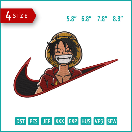 Monkey D Luffy Swoosh v7 Embroidery Design Files - 4 Size's