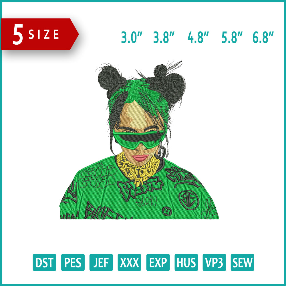 Billie Eilish Embroidery Design Files - 5 Sizes