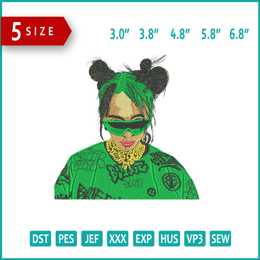 Billie Eilish Embroidery Design Files - 5 Sizes