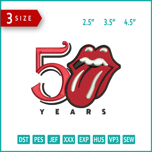 75 Years Lips Embroidery Design Files - 3 Size's