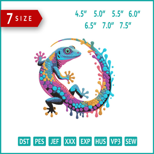 Colorful Lizard Embroidery Design Files - 7 Size's