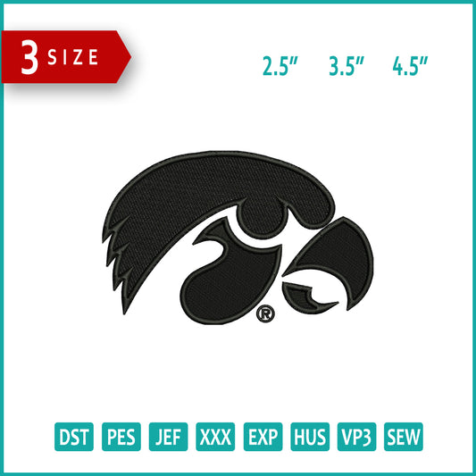 Iowa Hawkeyes Football Logo Embroidery Design Files - 3 Size's