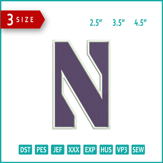 Northwestern Wildcats Football Logo Embroidery Design Files - 3 Size's
