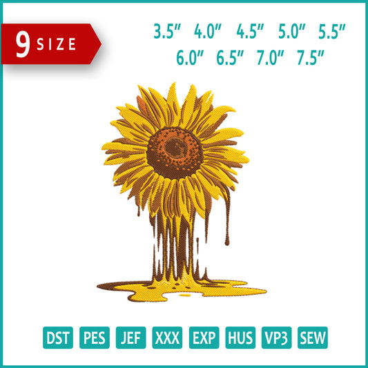 Melting Sunflower Embroidery Design Files - 9 Size's