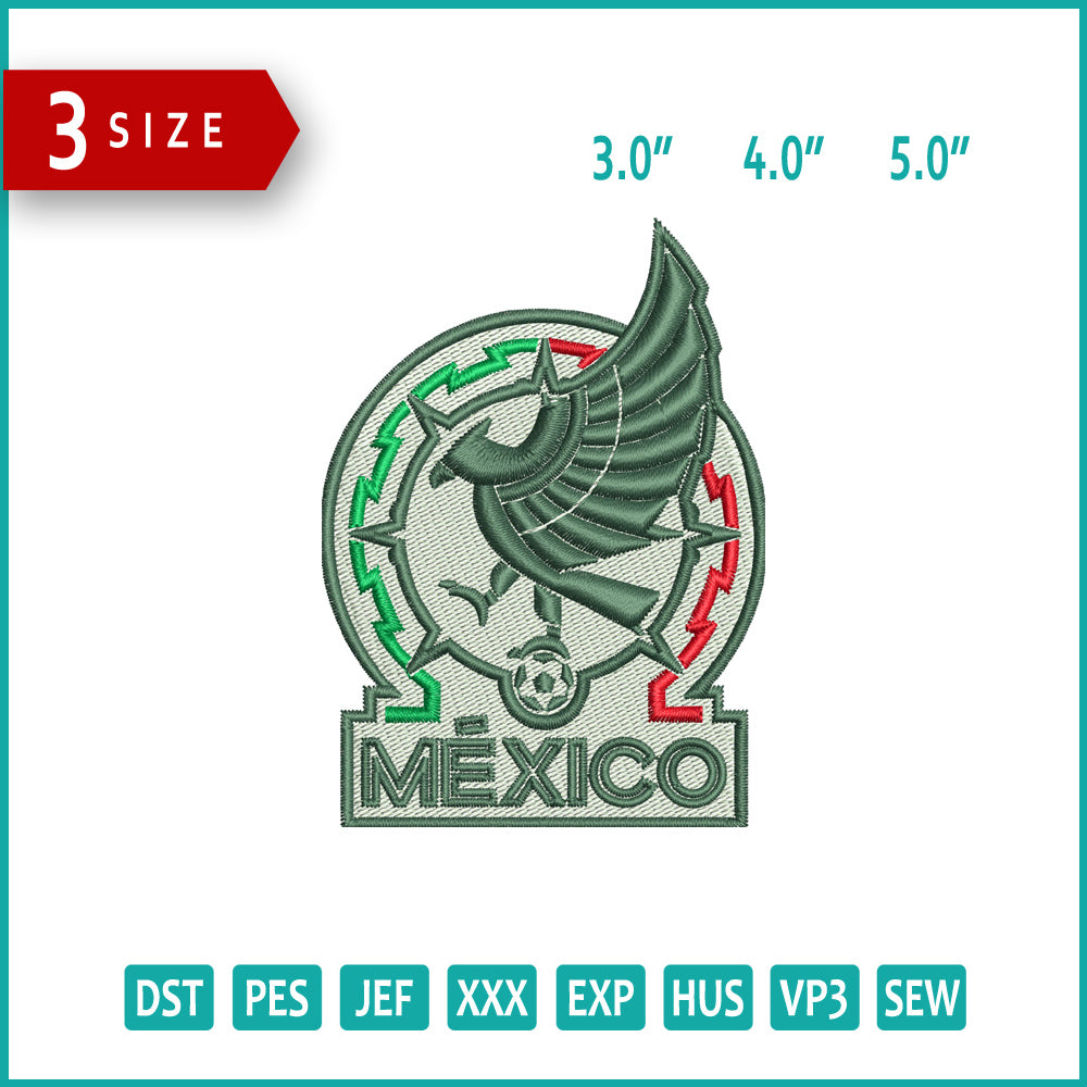 Mexico National Football Logo Embroidery Design Files - 3 Size's