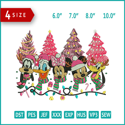 Pink Disney Christmas Embroidery Design Files - 4 Size's