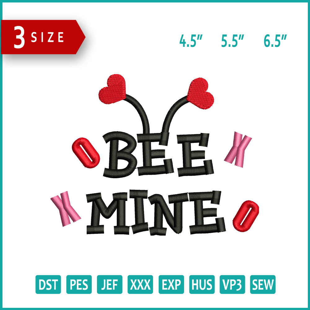 Bee Mine Embroidery Design Files - 3 Size's