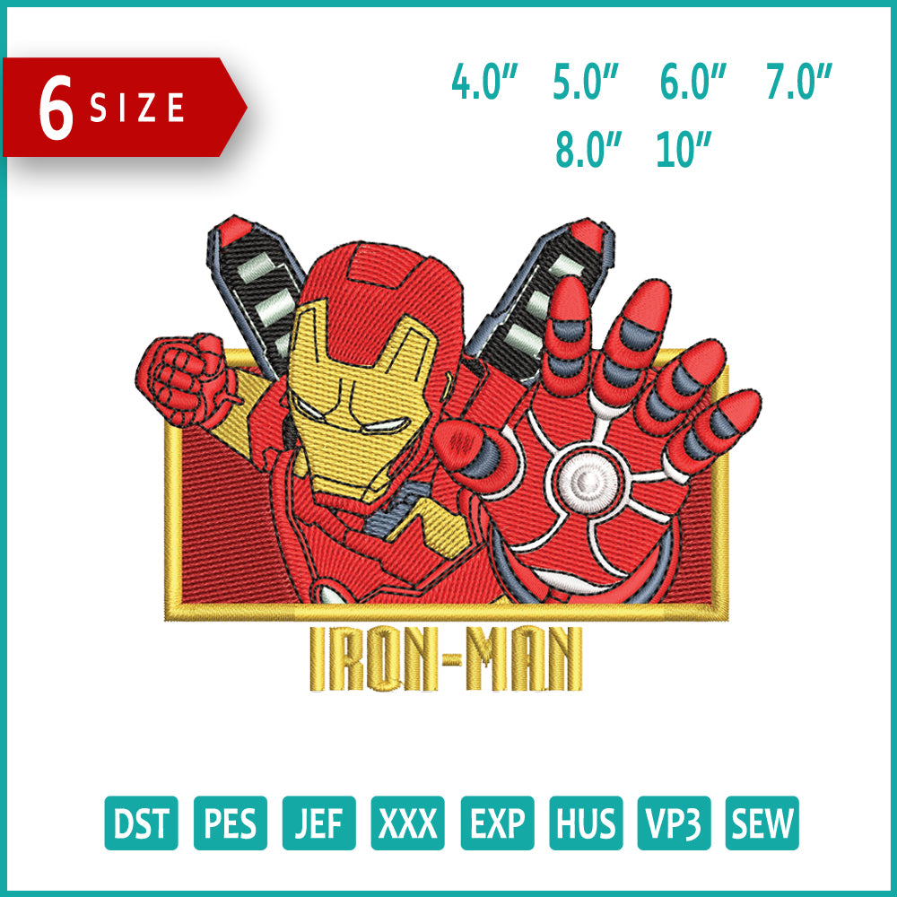 Iron Man v3 Embroidery Design Files - 6 Size's