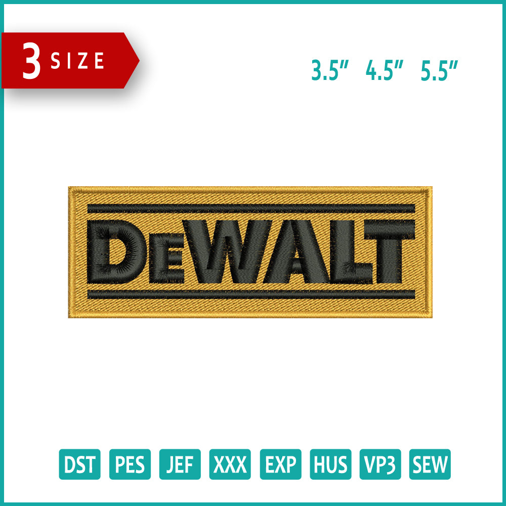 DeWalt Logo Embroidery Design Files - 3 Size's