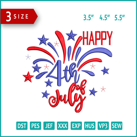 Happy 4th of July Holiday Embroidery Design Files - 4 Size's