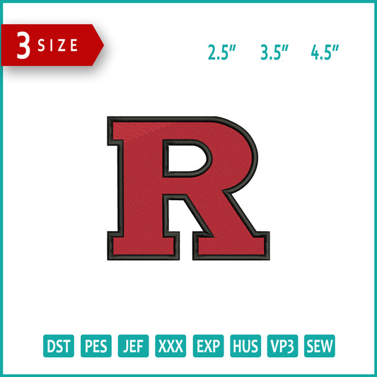 Rutgers Scarlet Knights Logo Embroidery Design Files - 3 Size's