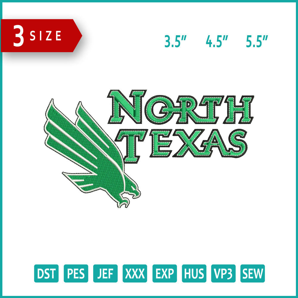 North Texas Mean Green Logo Embroidery Design Files - 3 Size's