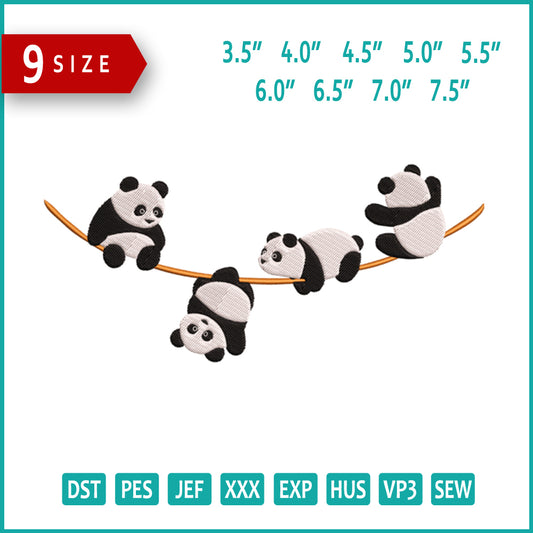 Panda Playtime Embroidery Design Files - 9 Size's