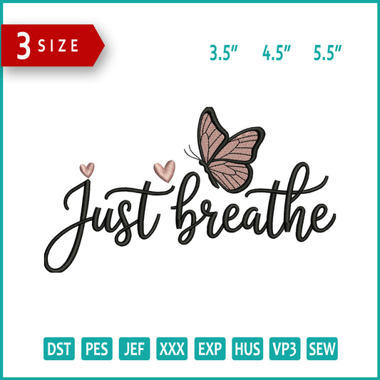 Just Breath Logo Embroidery Design Files - 3 Size's