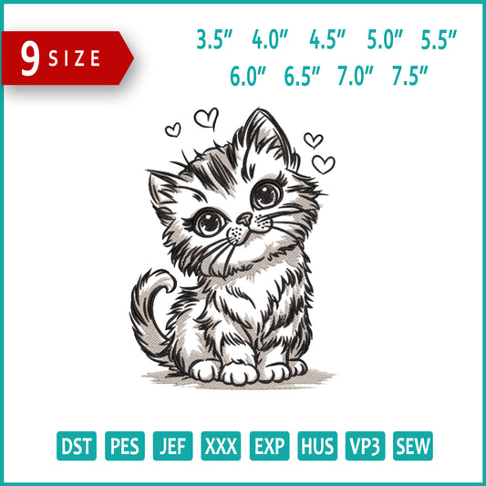 Cute Kitten Embroidery Design Files - 9 Size's