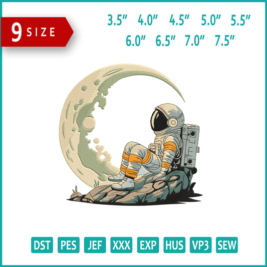 Astronaut on Moon Embroidery Design Files - 9 Size's