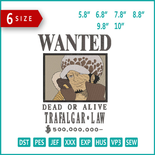 Bounty Law Embroidery Design Files - 6 Size's