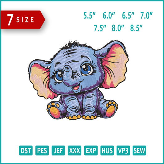 Baby Elephant Embroidery Design Files - 7 Size's