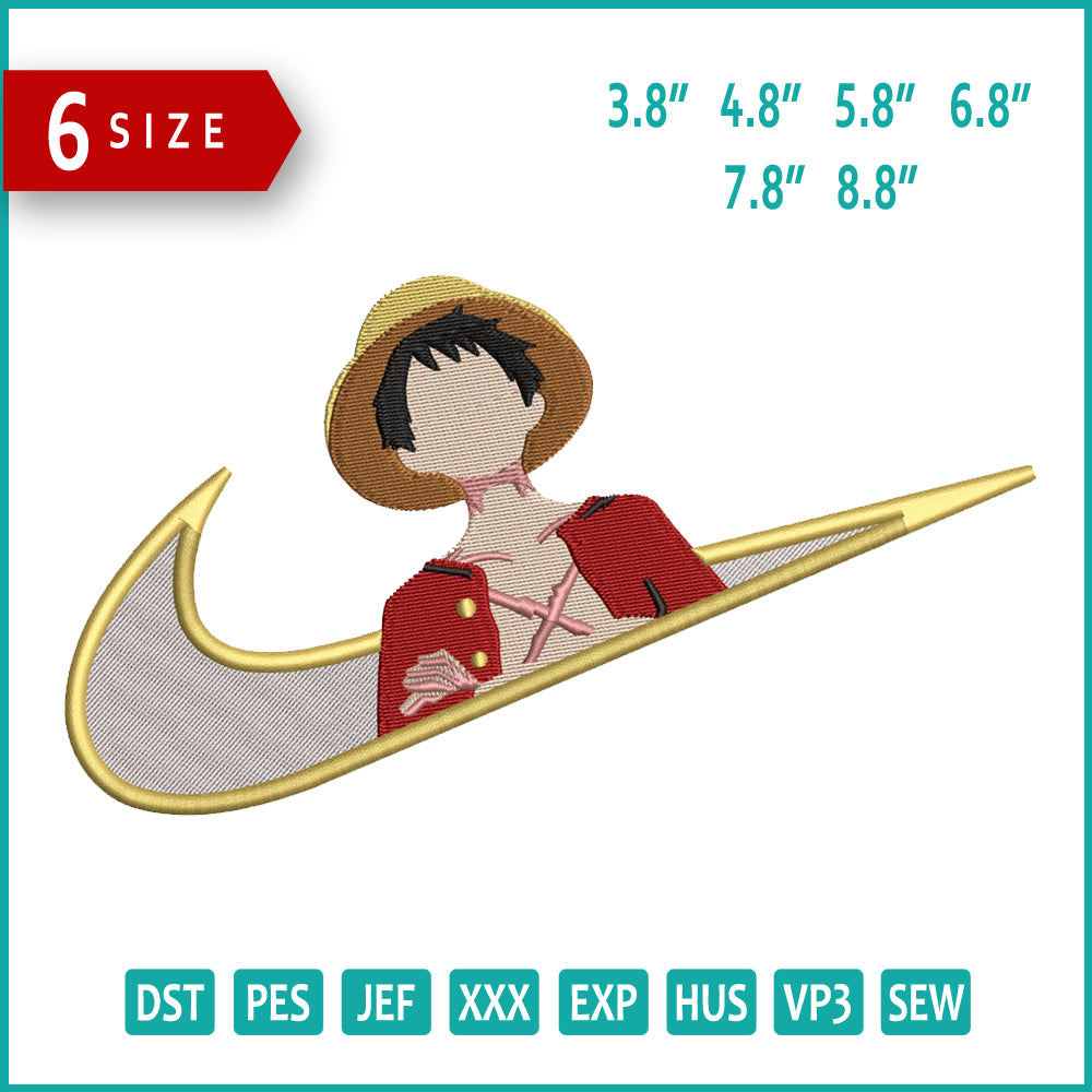 Monkey D Luffy Swoosh v3 Embroidery Design Files - 6 Size's
