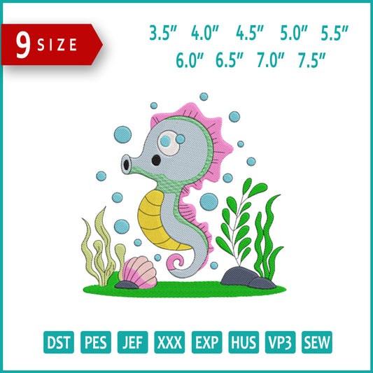 Sweet Seahorse Embroidery Design Files - 9 Size's