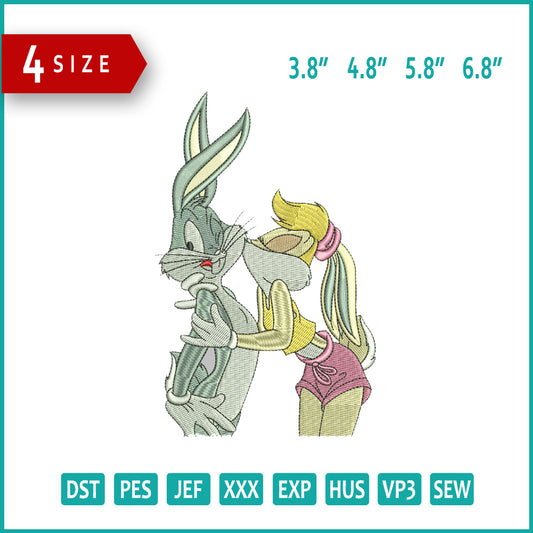 Lola Kiss Bugs Bunny Embroidery Design Files - 4 Size's