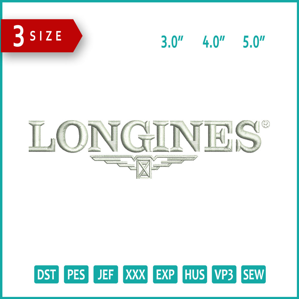 Longines Logo Embroidery Design Files - 3 Size's