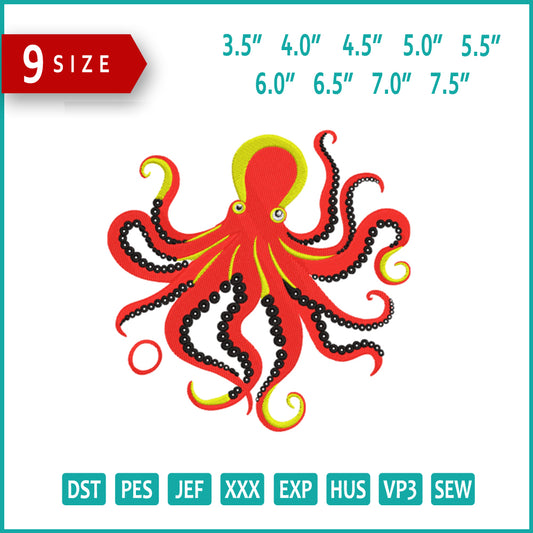 Octopus Embroidery Design Files - 9 Size's