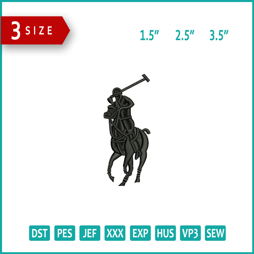 Polo Horse Logo Embroidery Design Files - 3 Size's
