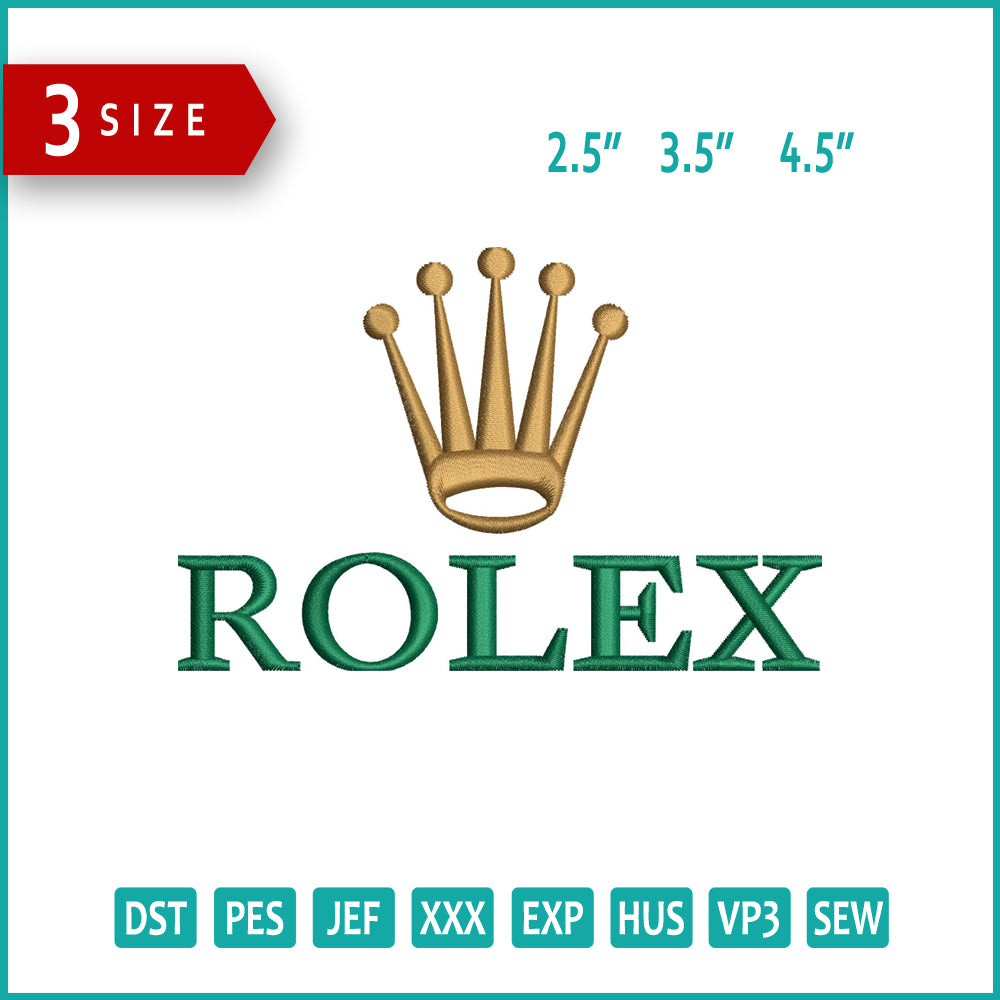 Rolex Logo Embroidery Design Files - 3 Size's