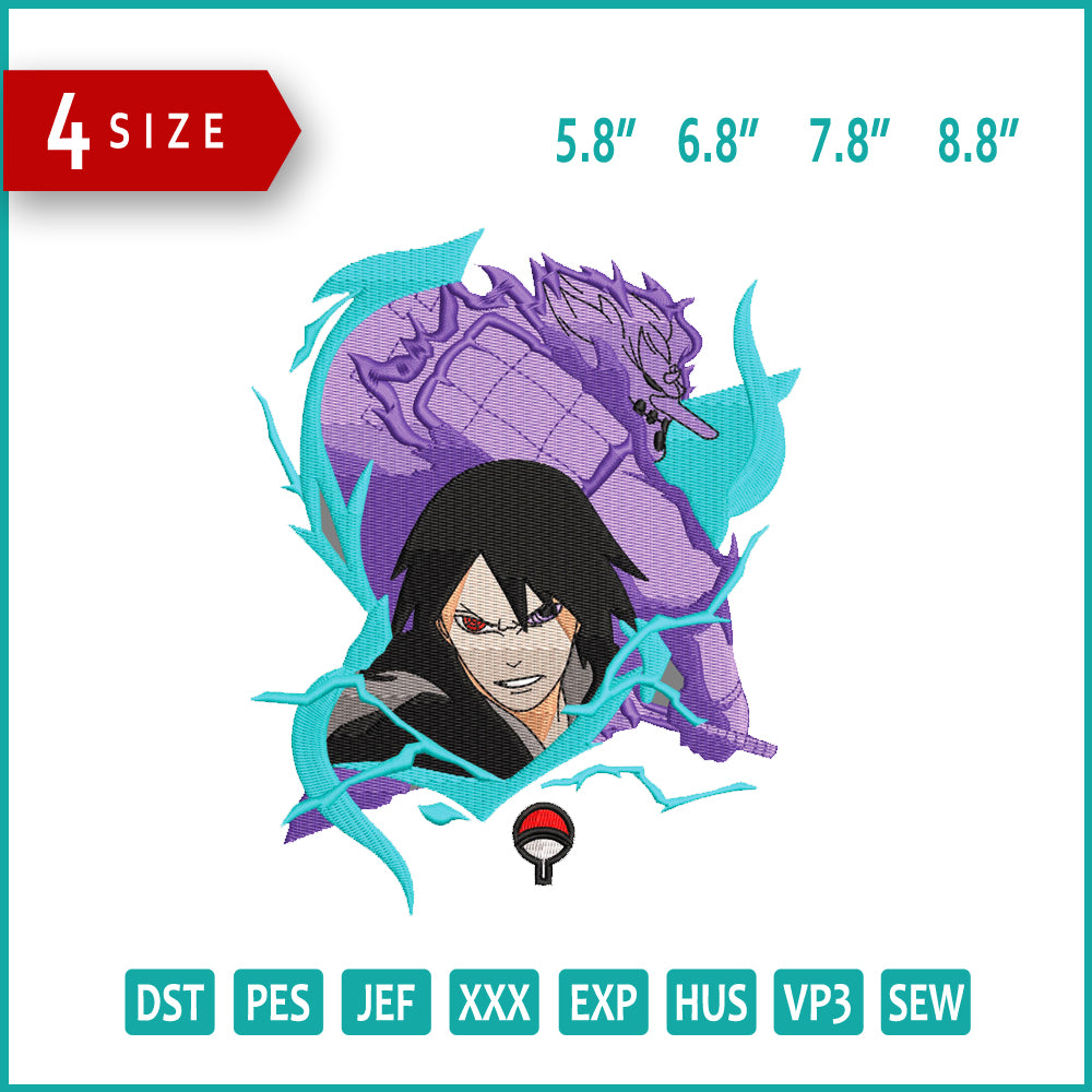 Sasuke Uchiha v4 Embroidery Design Files - 4 Size's