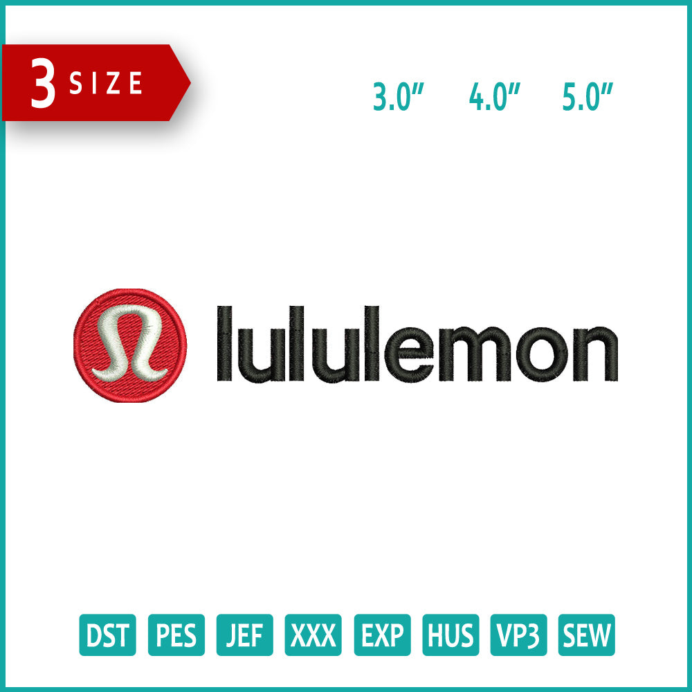 Lululemon Athletica Logo Embroidery Design Files - 3 Size's