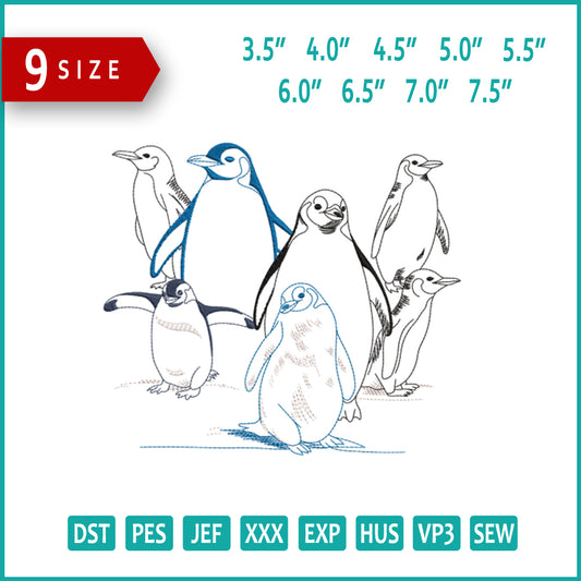 Penguin Group Embroidery Design Files - 9 Size's