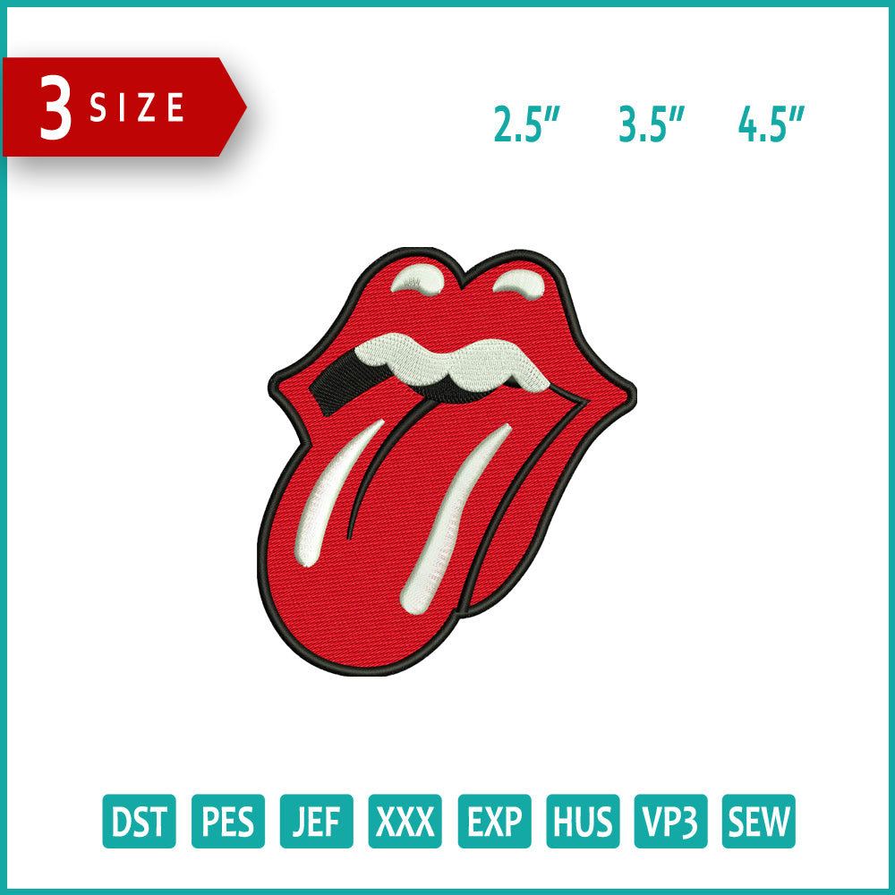 The Rolling Stones Logo Embroidery Design Files - 3 Size's
