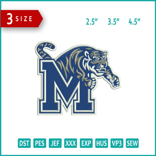 Memphis Tigers Logo Embroidery Design Files - 3 Size's