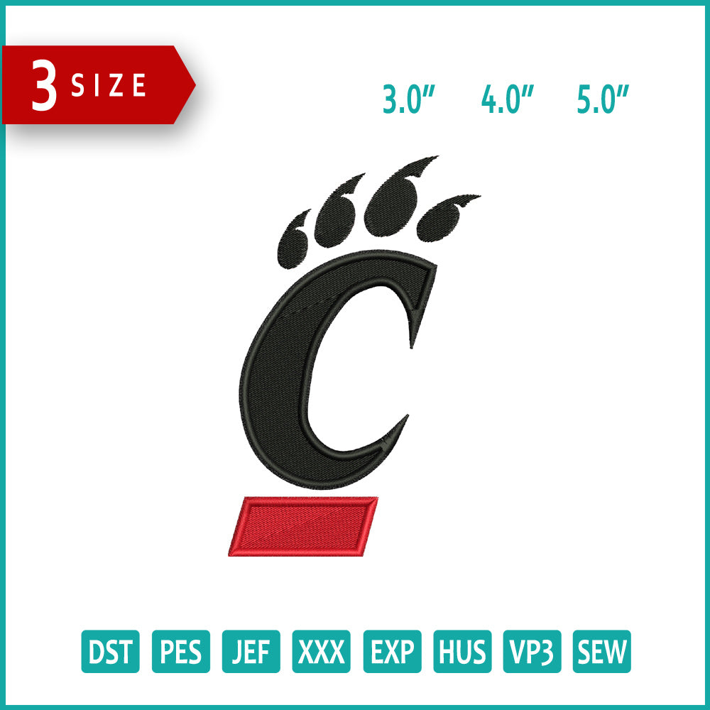 Cincinnati Bearcats Logo Embroidery Design Files - 3 Size's