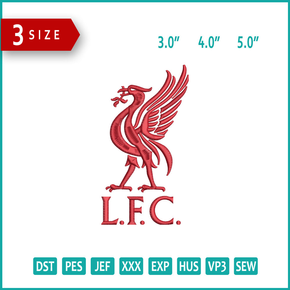 Liverpool FC Logo Embroidery Design Files - 3 Size's