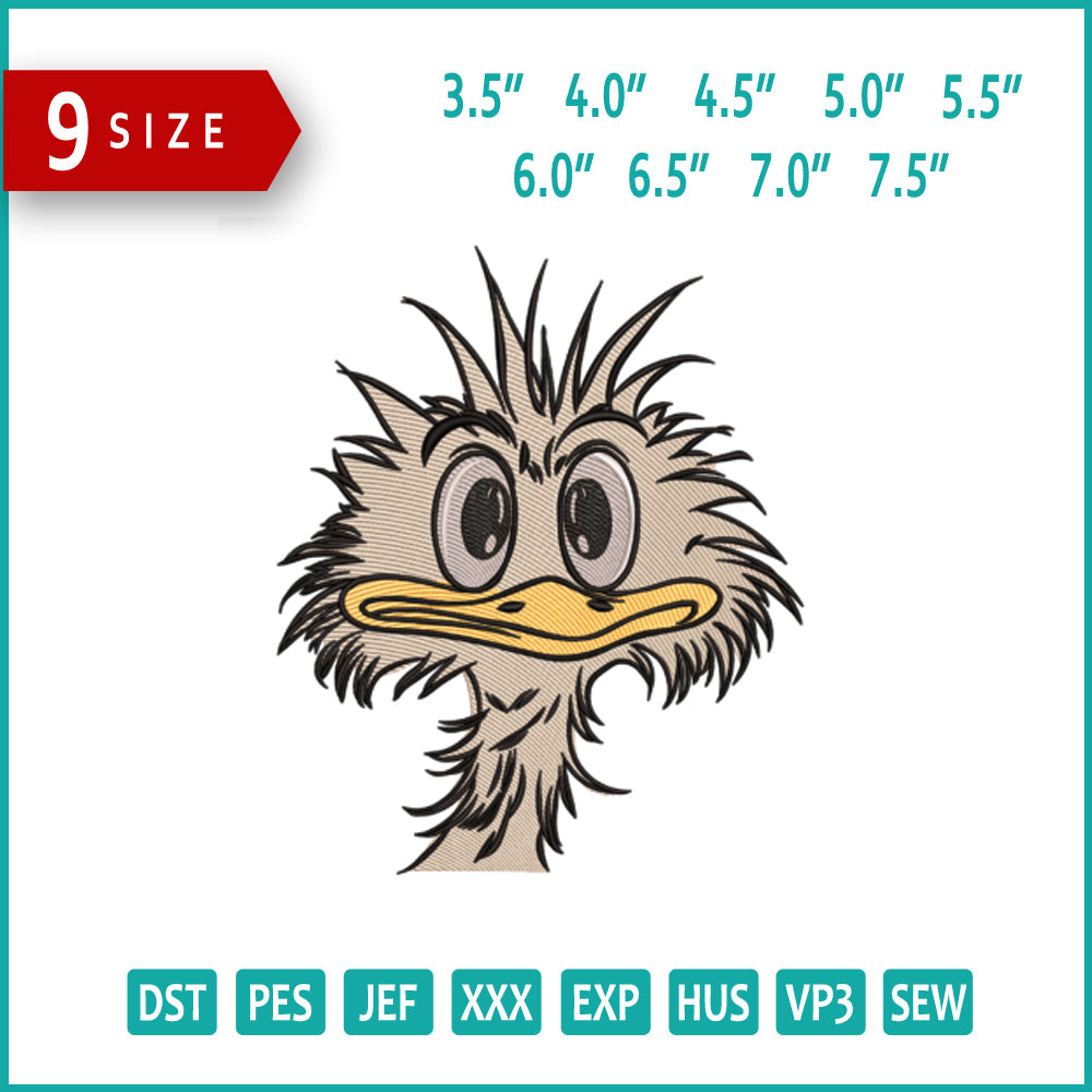 Ostrich Face Embroidery Design Files - 9 Size's