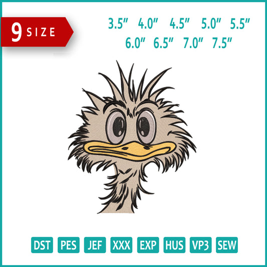 Ostrich Face Embroidery Design Files - 9 Size's