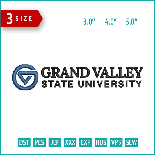Grand Valley State University Logo Embroidery Design Files - 3 Size's