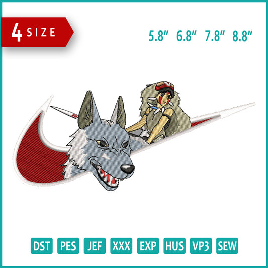 Princess Mononoke With Wolf Embroidery Design Files - 4 Size's