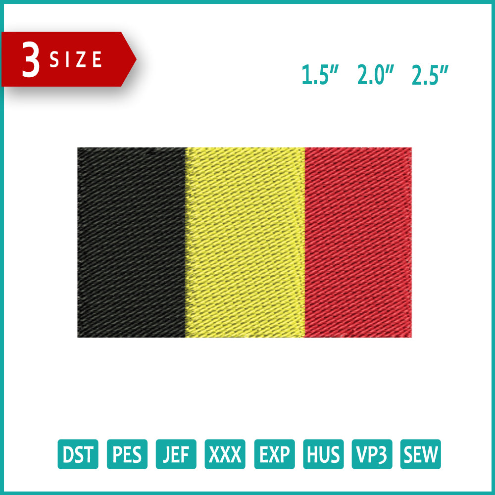 Belgium Flag Embroidery Design Files - 3 Size's