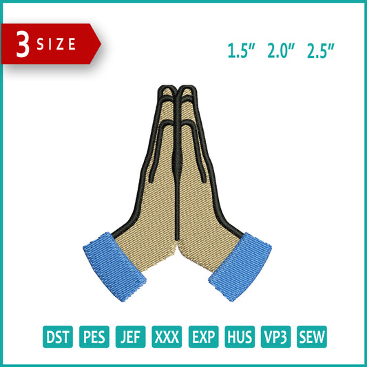Folded Hands Light Skin Tone Emoji Embroidery Design Files - 3 Size's