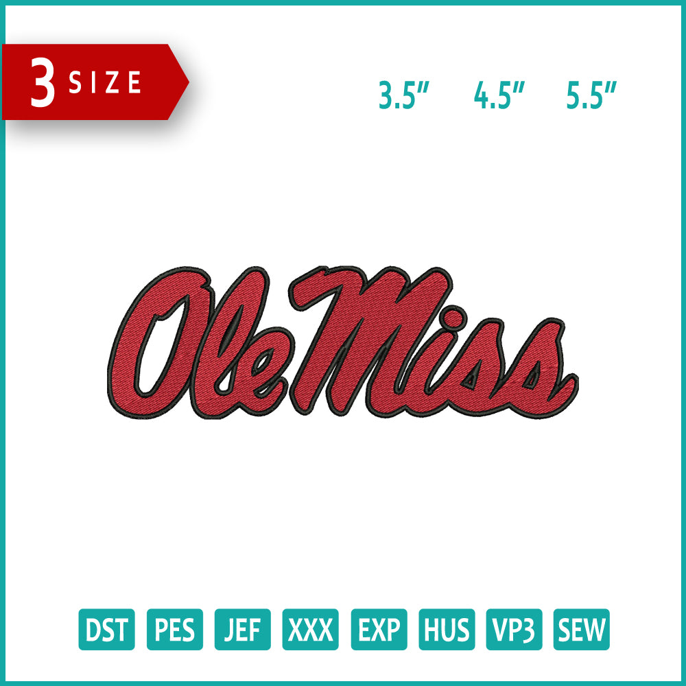Mississippi Rebels Logo Embroidery Design Files - 3 Size's
