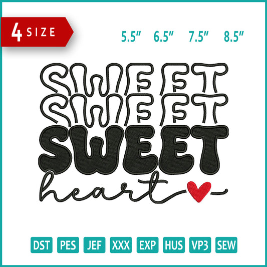 Sweet Sweet Heart Embroidery Design Files - 4 Size's