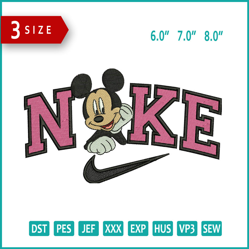Nike Mickey Mouse v22 Embroidery Design Files - 3 Size's
