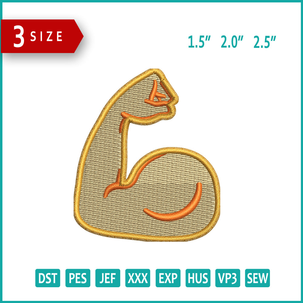 Flexed Biceps Light Skin Tone Emoji Embroidery Design Files - 3 Size's