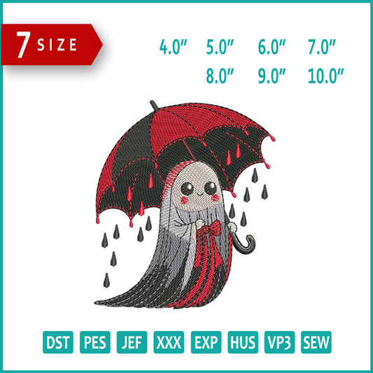 Umbrella Ghost Embroidery Design Files - 7 Size's